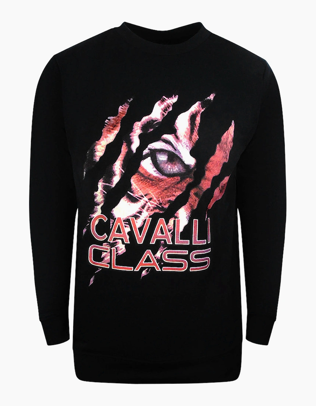 Roberto Cavalli Men's Black Cavalli Class Peeking Tiger Design Sweatshirt - Size: 44