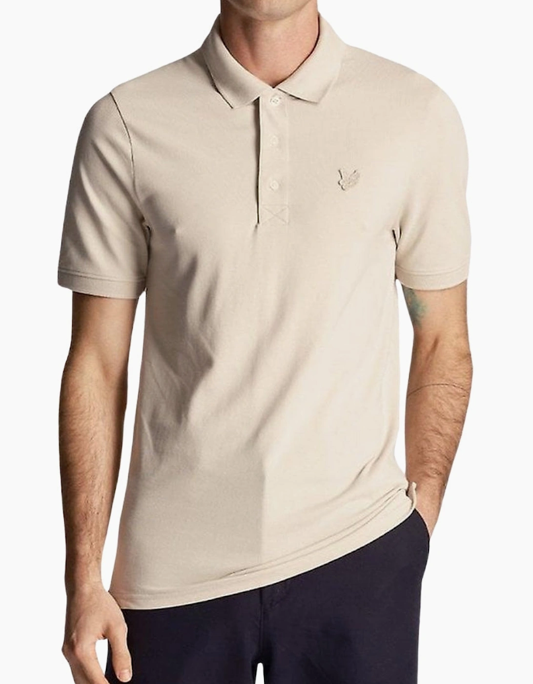Lyle And Scott Men's Tan Lyle & Scott Tonal Eagle Cream Polo Shirt  34 Xs