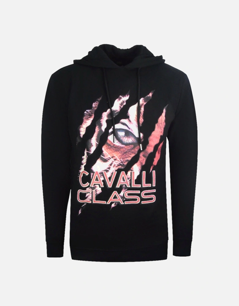 Cavalli Class Peeking Tiger Design Black Hoodie