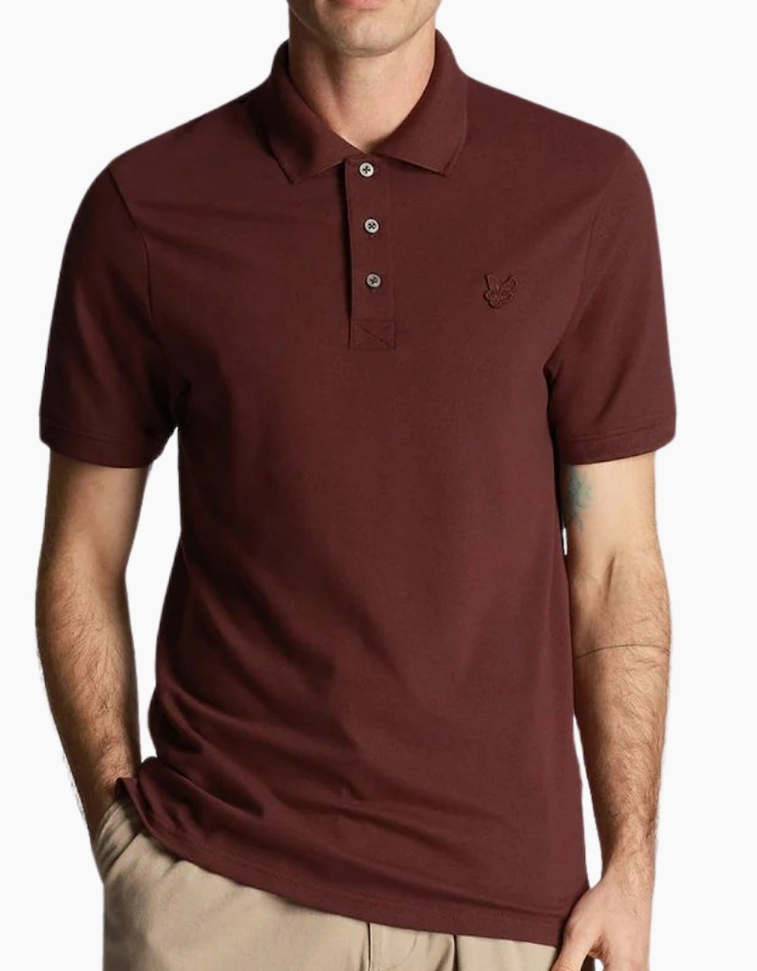 Lyle And Scott Men's Red Lyle & Scott Tonal Eagle Burgundy Polo Shirt  34 Xs