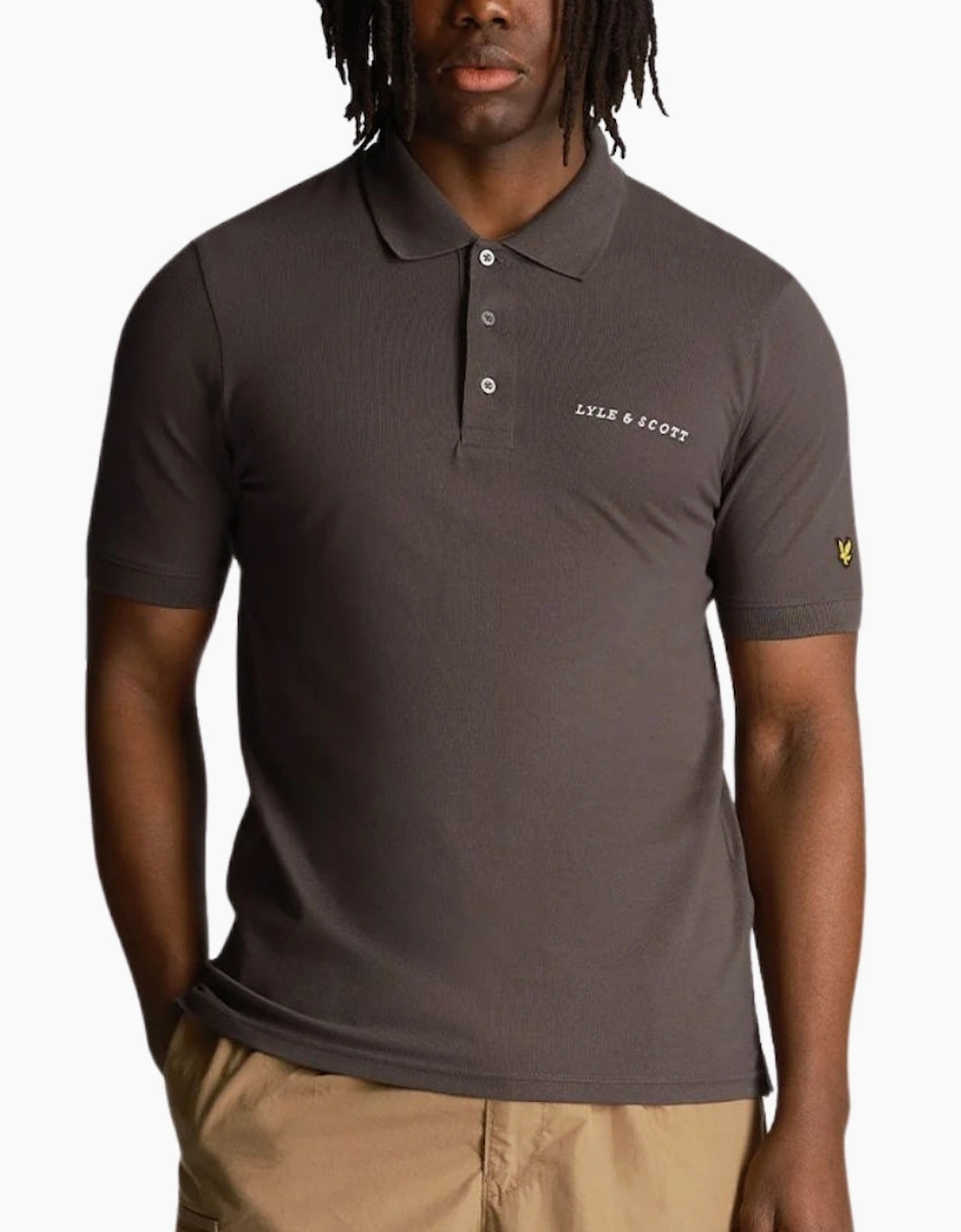 Men's Lyle & Scott Plain Embroidered Logo Gunmetal Grey Polo Shirt - Brown - Size: 38
