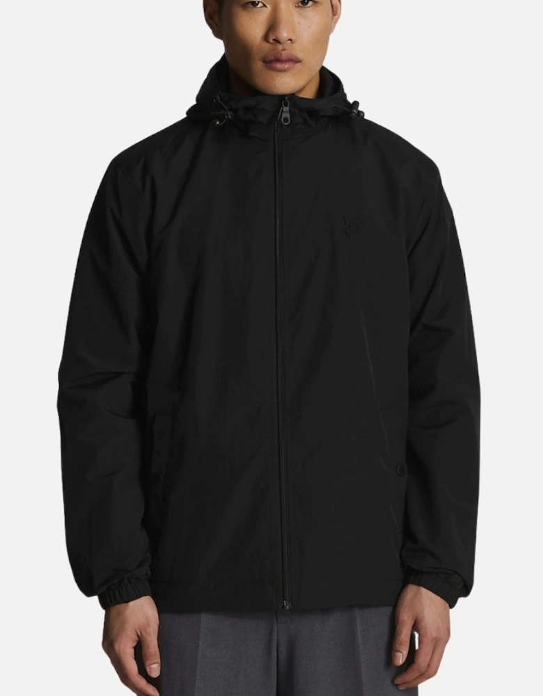 Lyle Scott Tonal Eagle Zip Through Hooded Jet Black Softshell Jacket