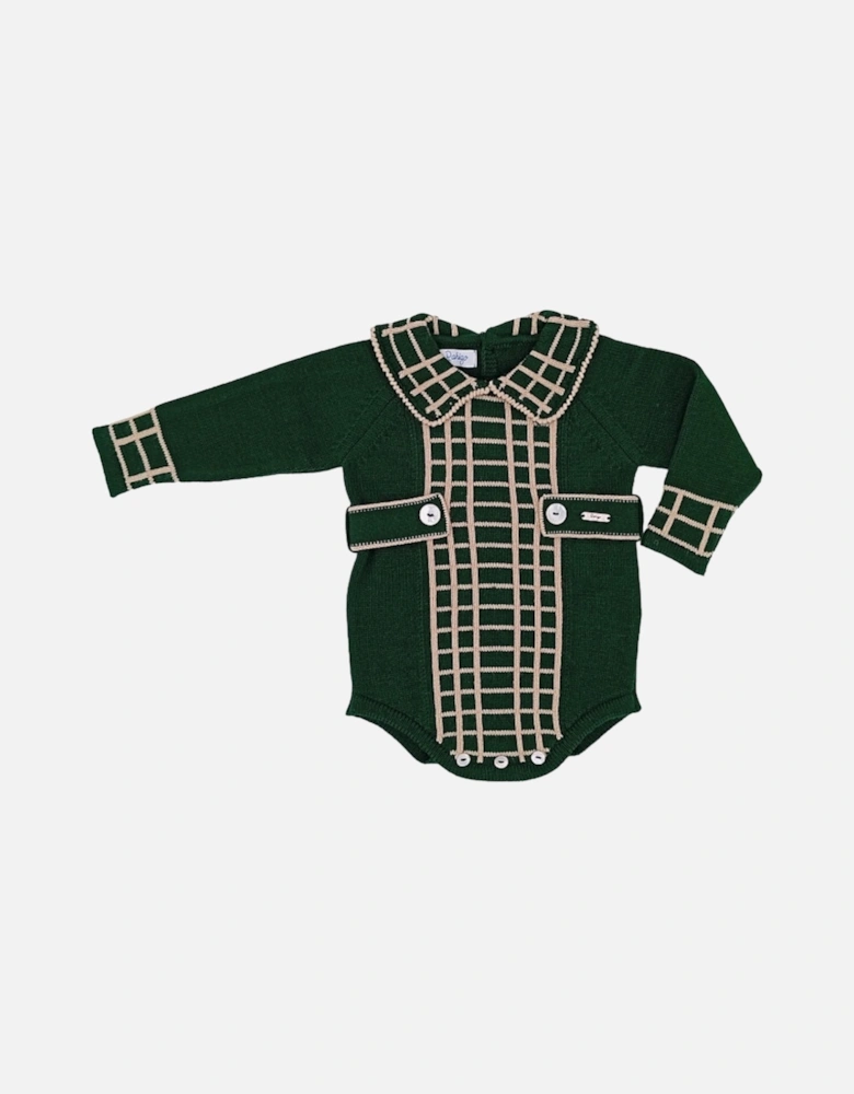 Bottle Green Check Knit Romper.