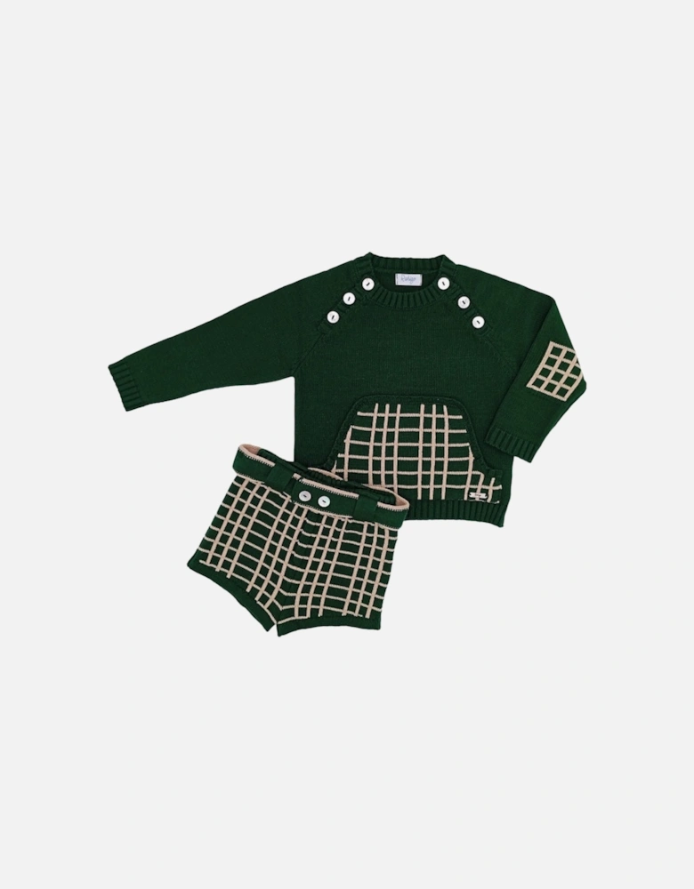 Bottle Green Check Knit Short Set