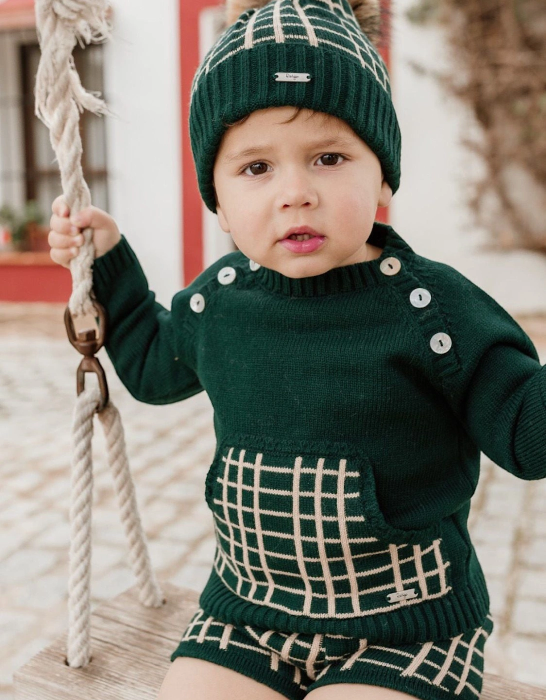 Bottle Green Check Knit Short Set