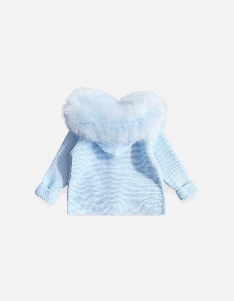 Blue Knit Fur Trim Cardigan