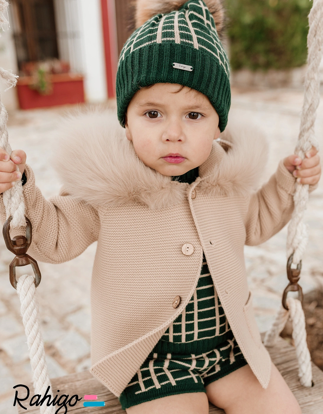 Camel Knit Fur Trim Cardigan