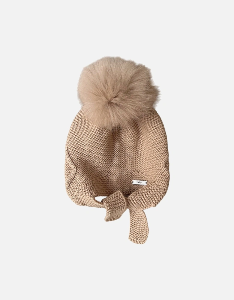 Camel Knit Fur Tie Hat