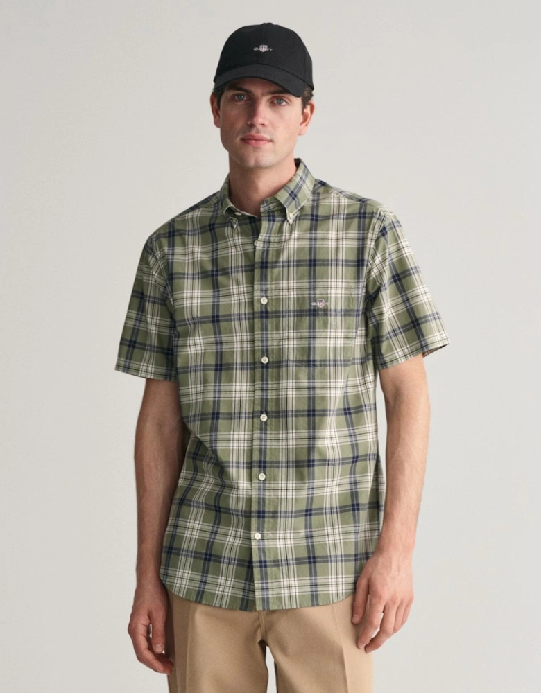 Mens Regular Fit Poplin Check Short Sleeve Shirt