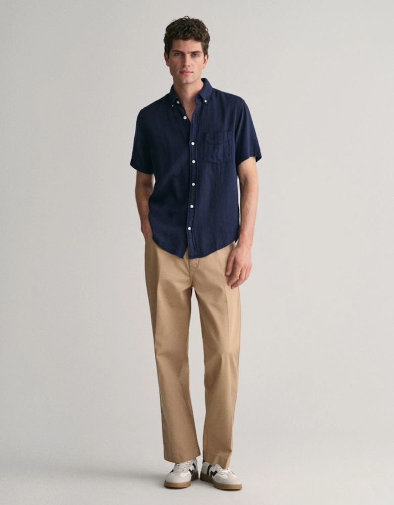 Mens Regular Fit Cotton Linen Texture Short Sleeve Shirt