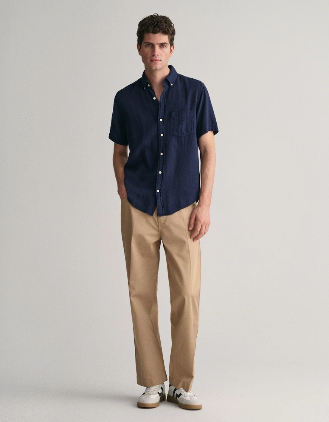 Mens Regular Fit Cotton Linen Texture Short Sleeve Shirt