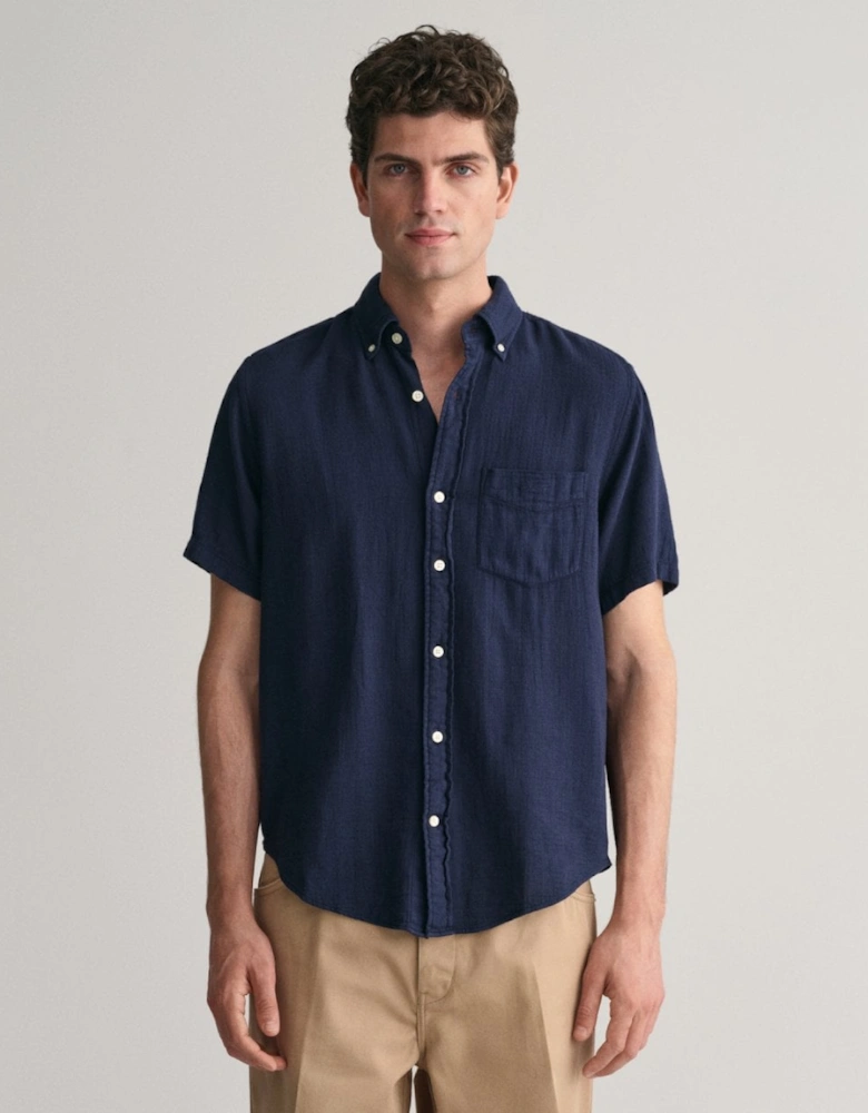 Mens Regular Fit Cotton Linen Texture Short Sleeve Shirt