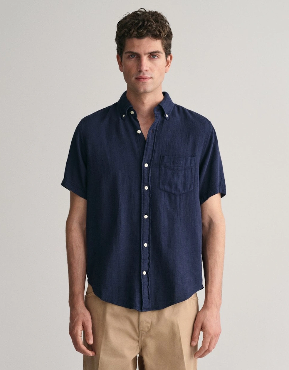 Mens Regular Fit Cotton Linen Texture Short Sleeve Shirt, 5 of 4
