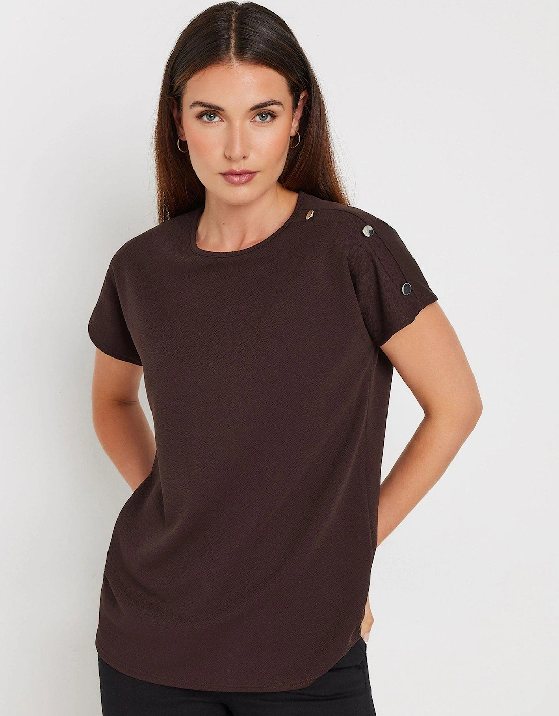 Button Shoulder Tee - Brown, 2 of 1