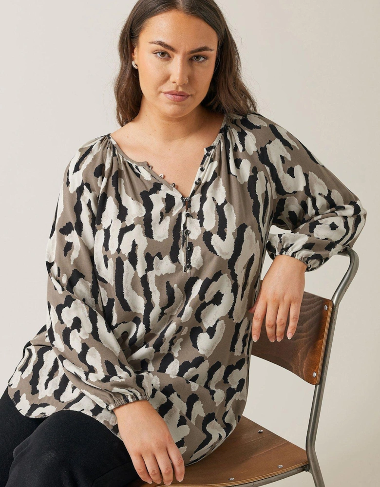 Abstract Animal Print Top - Black