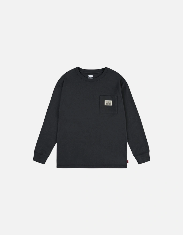 Boys Long Sleeve Pocket T-Shirt - Black