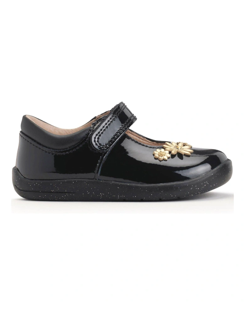 Fairy Tale Flower Patent Mary Jane First Steps Shoe - Black