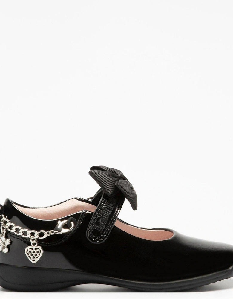 Alicia Bracelet Removeable Bow Patent School Shoe - Black