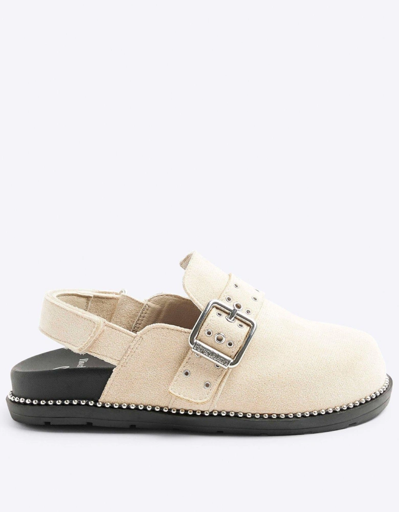 Girls Suedette Buckle Clog Shoes - Beige