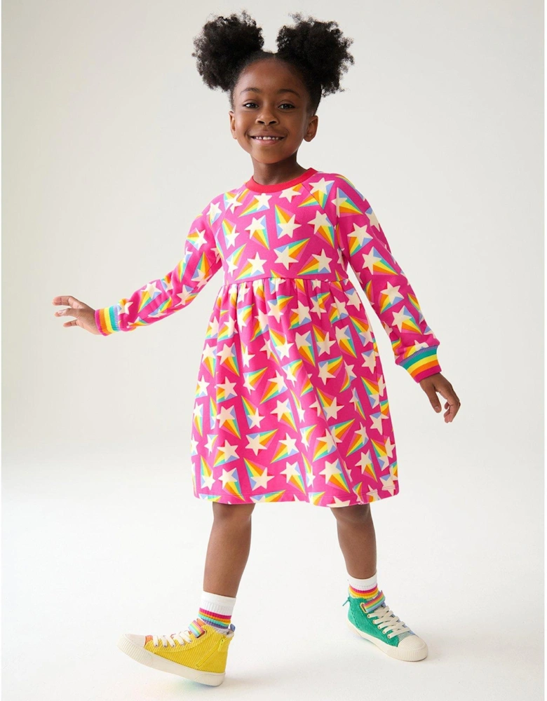 Girls Rainbow Sweat Dress - Pink