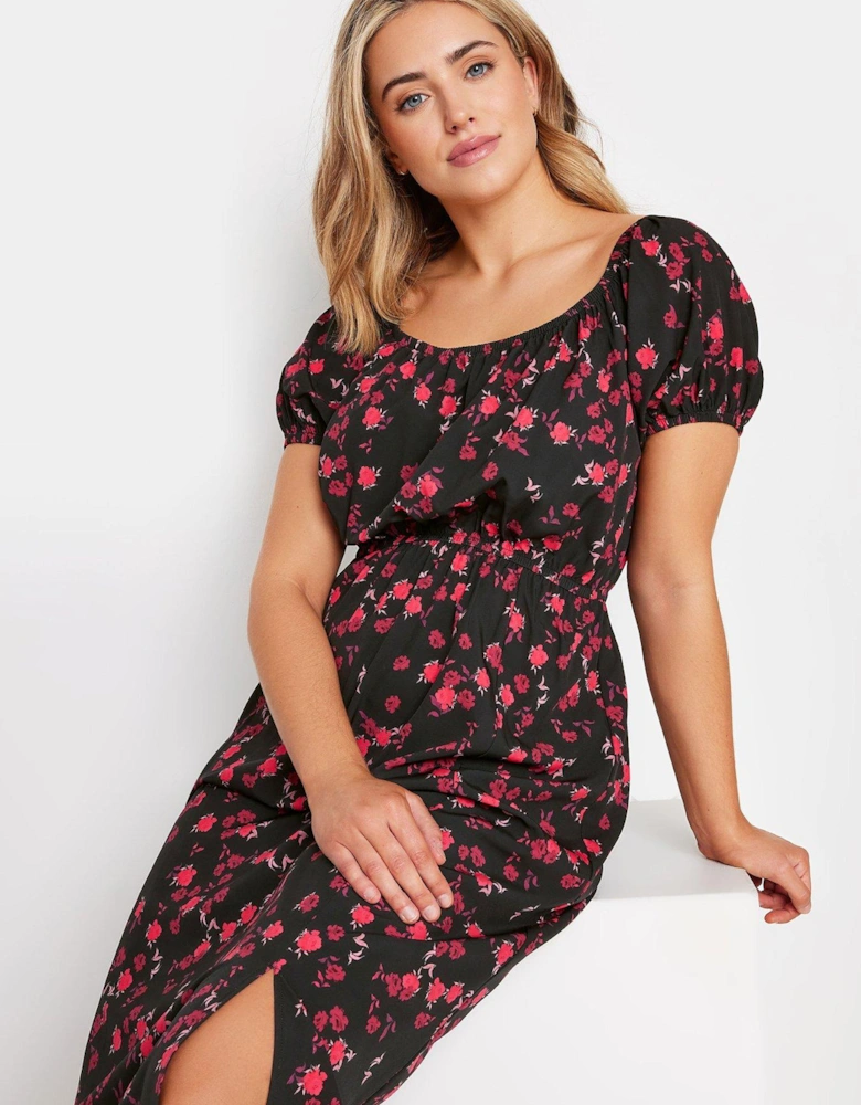 Mini Rose Print Gypsy Dress - Black