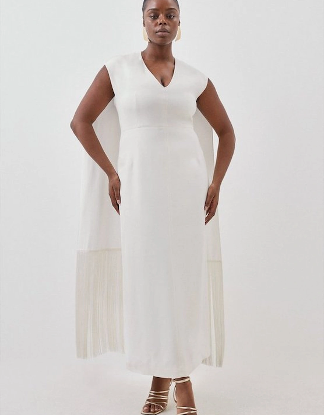 Plus Size Fringe Cape Woven Maxi Dress, 5 of 4