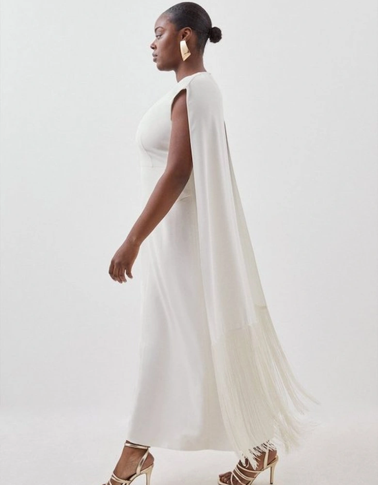 Plus Size Fringe Cape Woven Maxi Dress