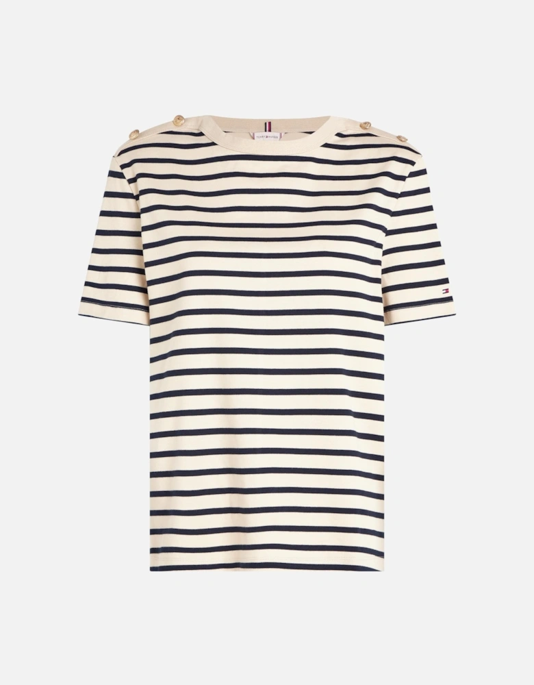 Regular Stripe Gold Button Womens T-Shirt