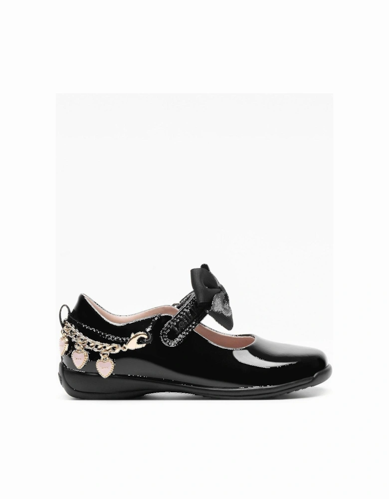 Annie Bracelet Removeable Bow Patent School Shoe - Black