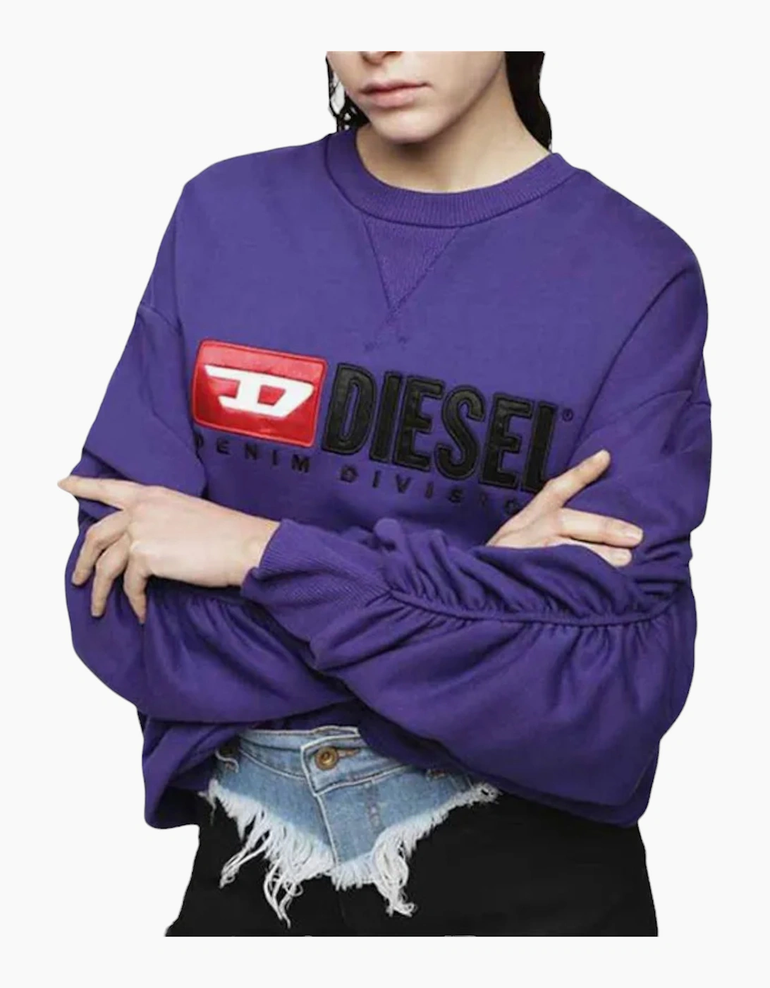 Women's Diesel F ARAP Womens Sweatshirts Crew Neck Oversized Classic Pullover Sweaters - Purple - Size: 10/8