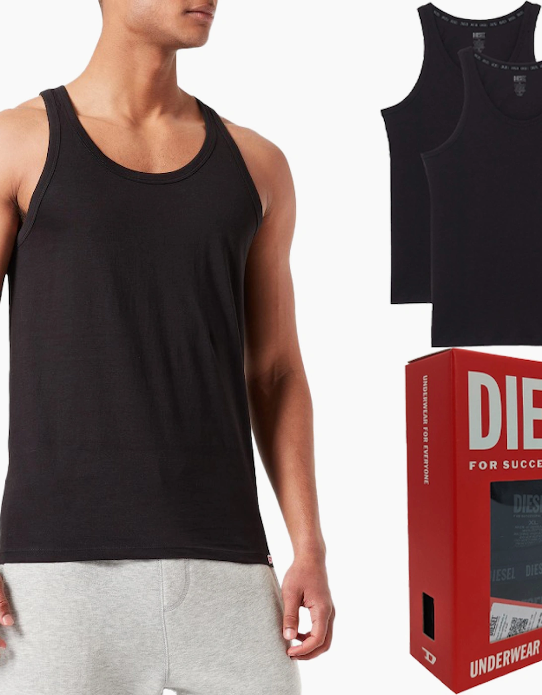 Men's DIESEL UMTK E1350 Mens Tank Tops Slim Fit 2x Pack Scoop Neck Cotton Gym Vest Top - Black - Size: S