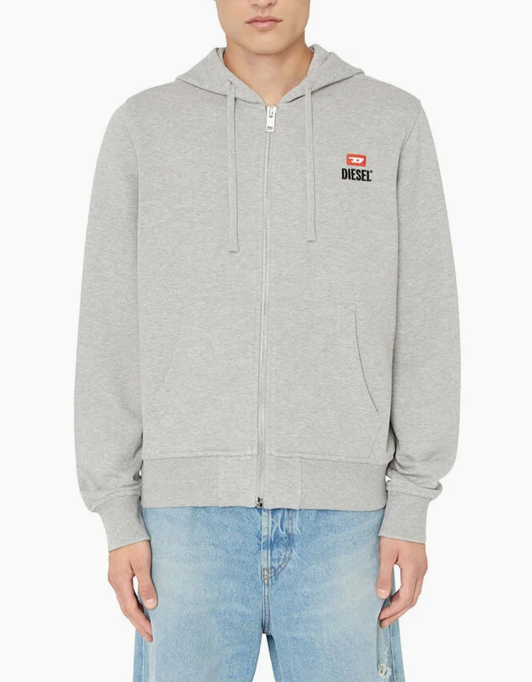 Diesel Men's Grey Girk Felpa Hoodie Zip Up Regular Fit Sweat Hooded Jacket Logo  42 Xl