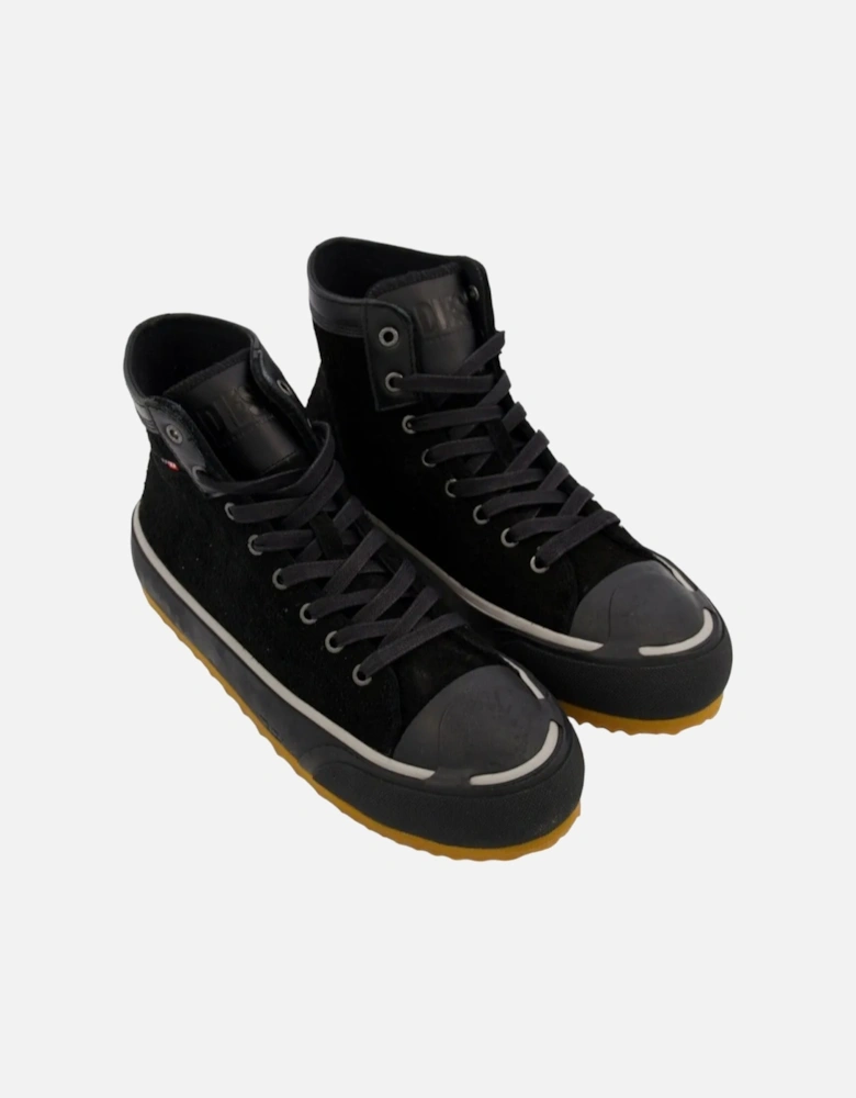 S-Principia T8013 Mens Canvas Shoes Sued Leather High Top Sneakers Black