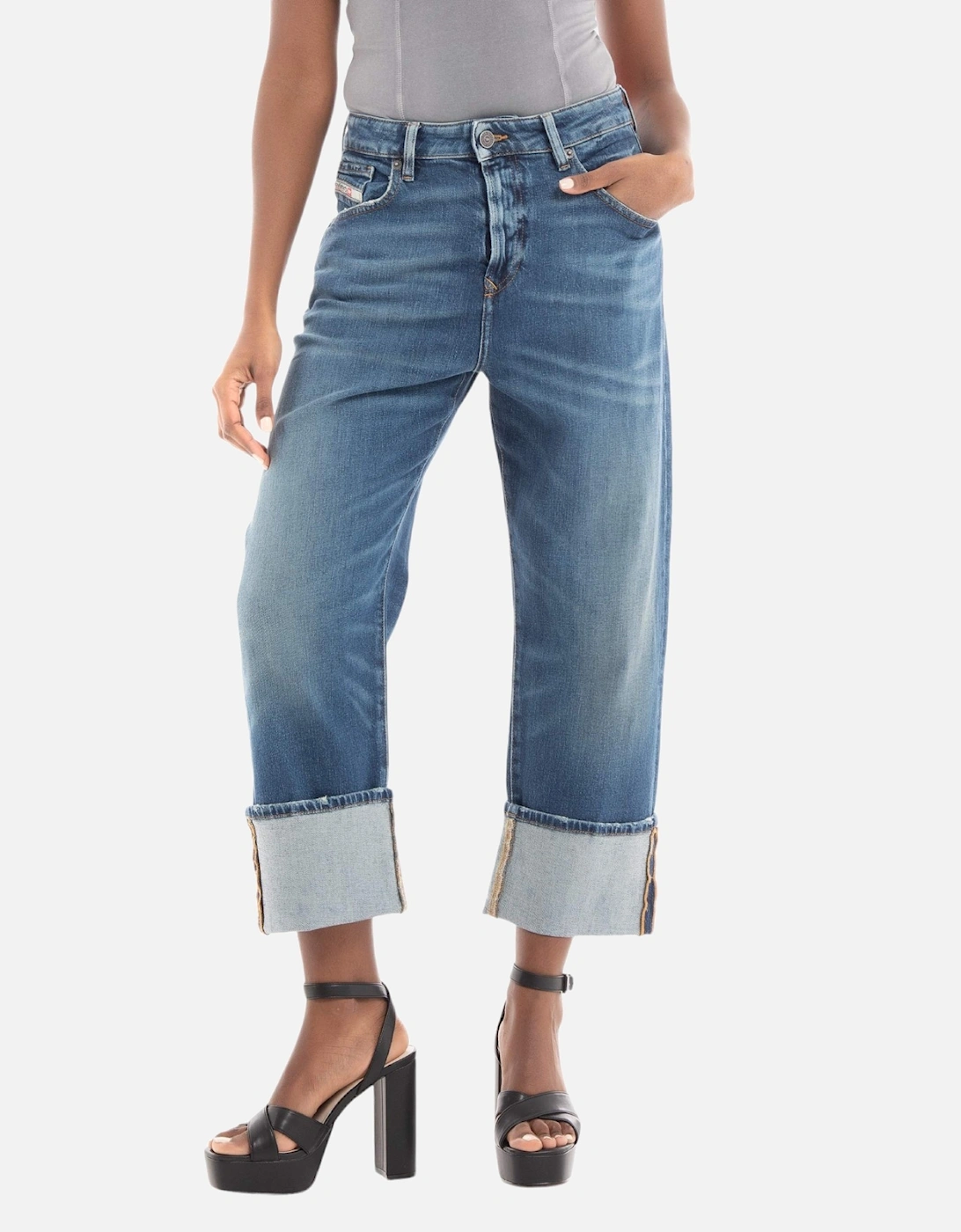 Women's DIESEL 1999 007L1 Womens Denim Jeans Loose Fit Mid Waist Straight Leg Blue Pants - Size: 10/34in