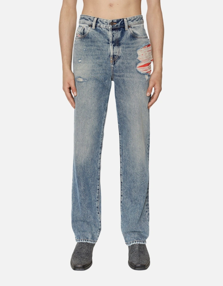 1955 Mens Denim Jeans Straight Leg High Waist Faded Ripped Denim Trousers