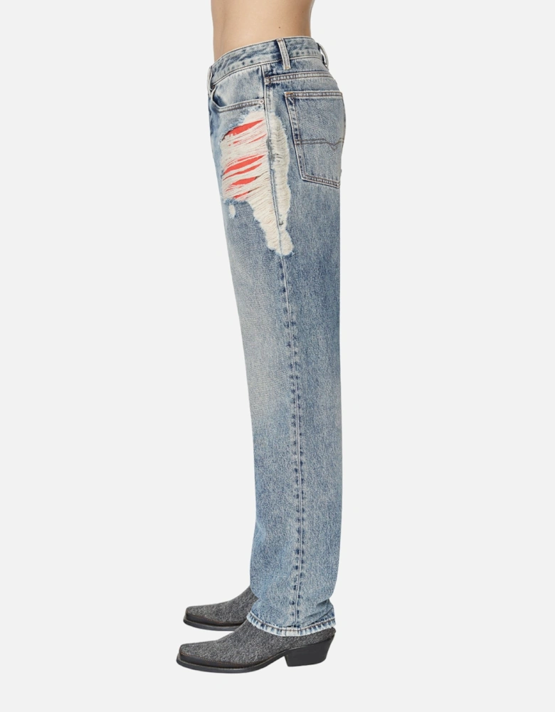 1955 Mens Denim Jeans Straight Leg High Waist Faded Ripped Denim Trousers