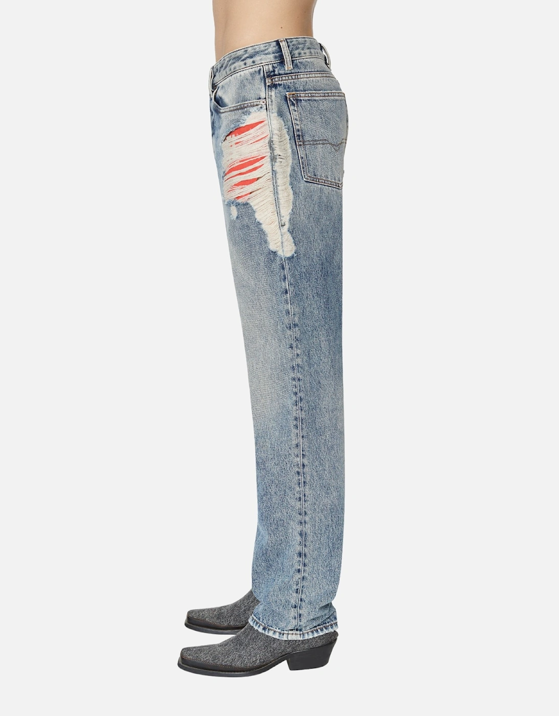 1955 Mens Denim Jeans Straight Leg High Waist Faded Ripped Denim Trousers