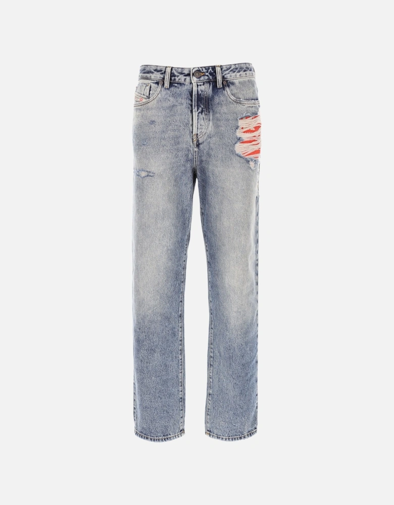 1955 Mens Denim Jeans Straight Leg High Waist Faded Ripped Denim Trousers