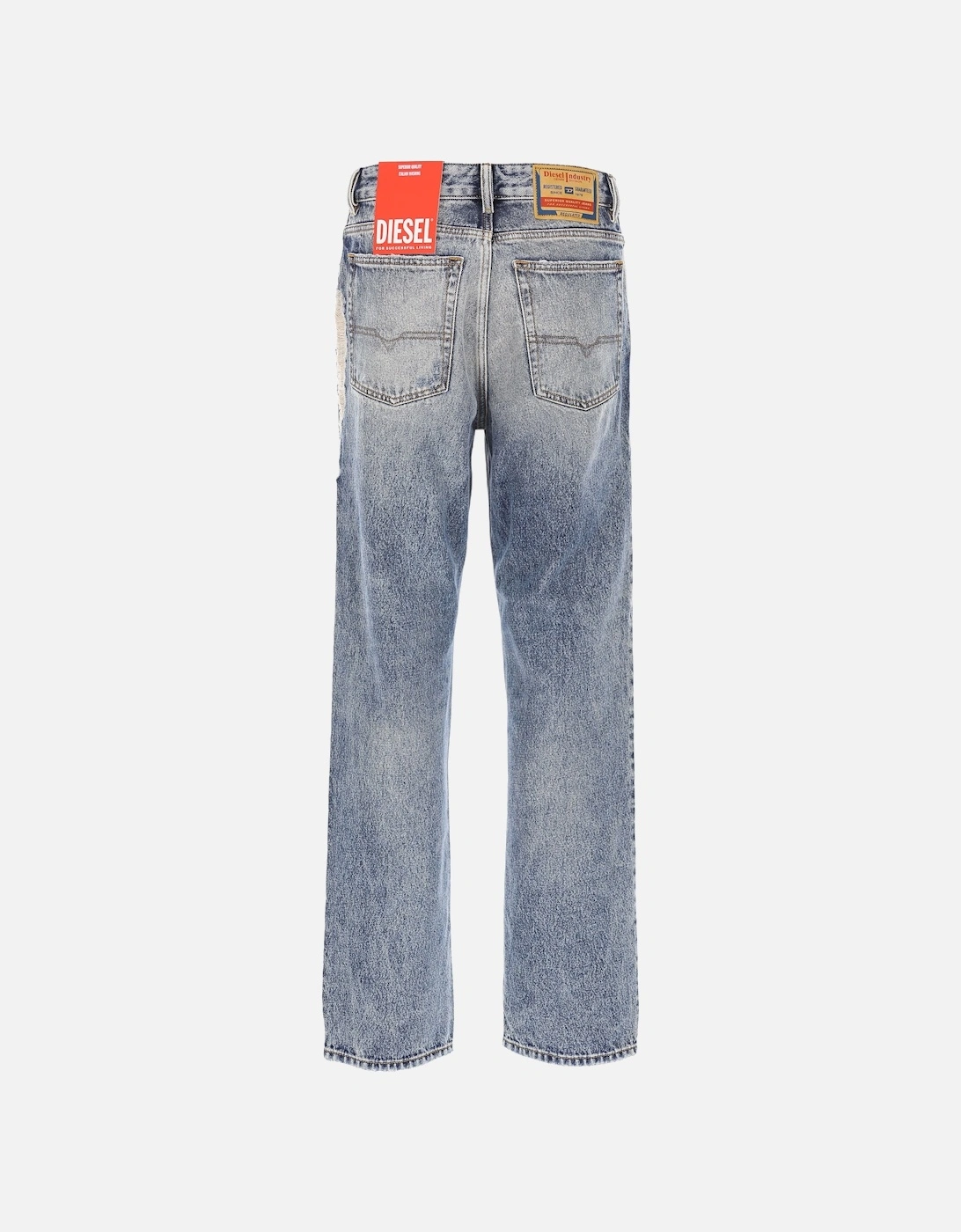 1955 Mens Denim Jeans Straight Leg High Waist Faded Ripped Denim Trousers