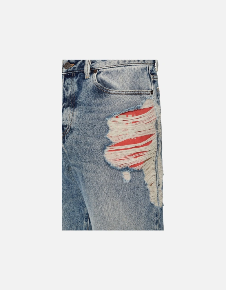 1955 Mens Denim Jeans Straight Leg High Waist Faded Ripped Denim Trousers