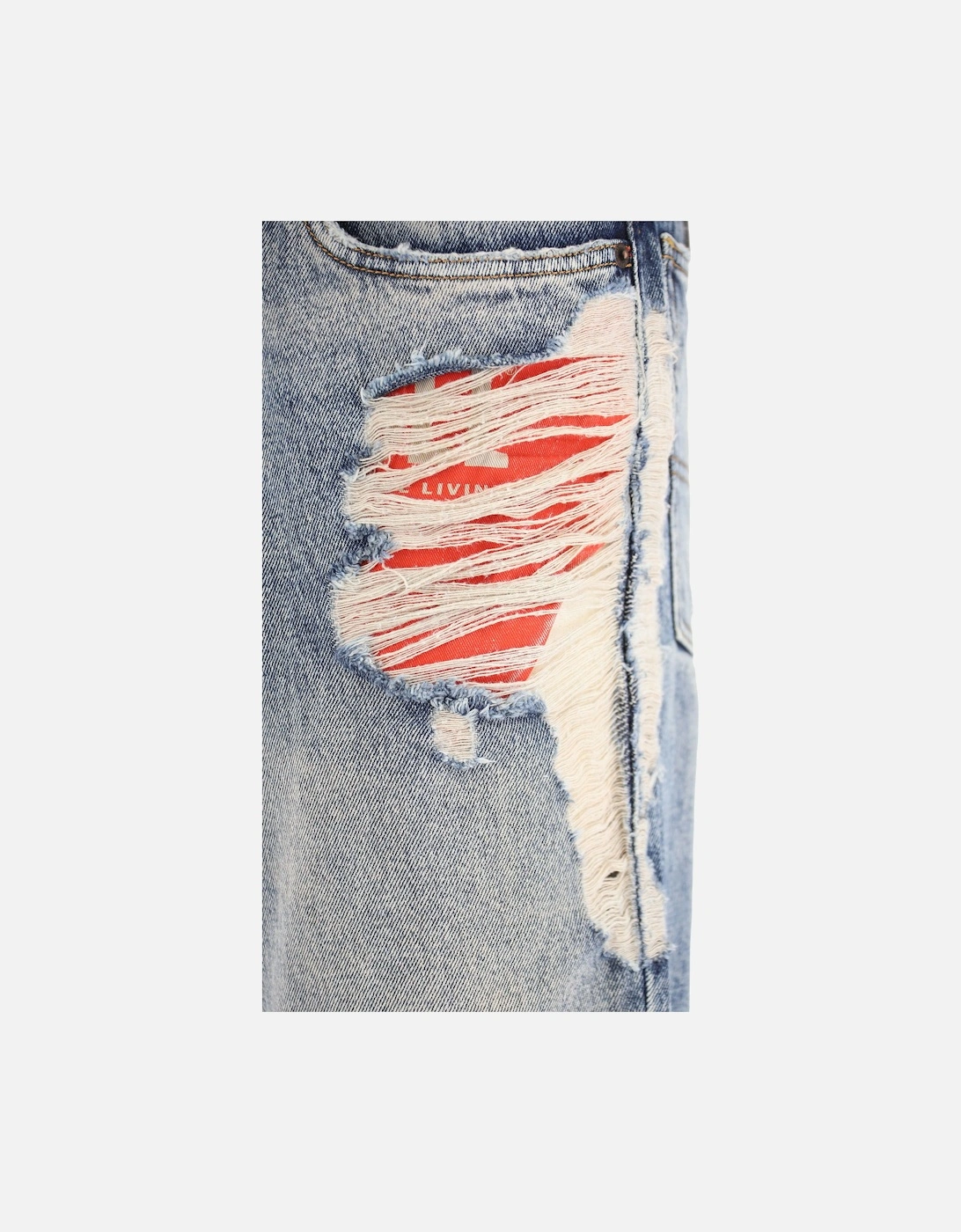 1955 Mens Denim Jeans Straight Leg High Waist Faded Ripped Denim Trousers