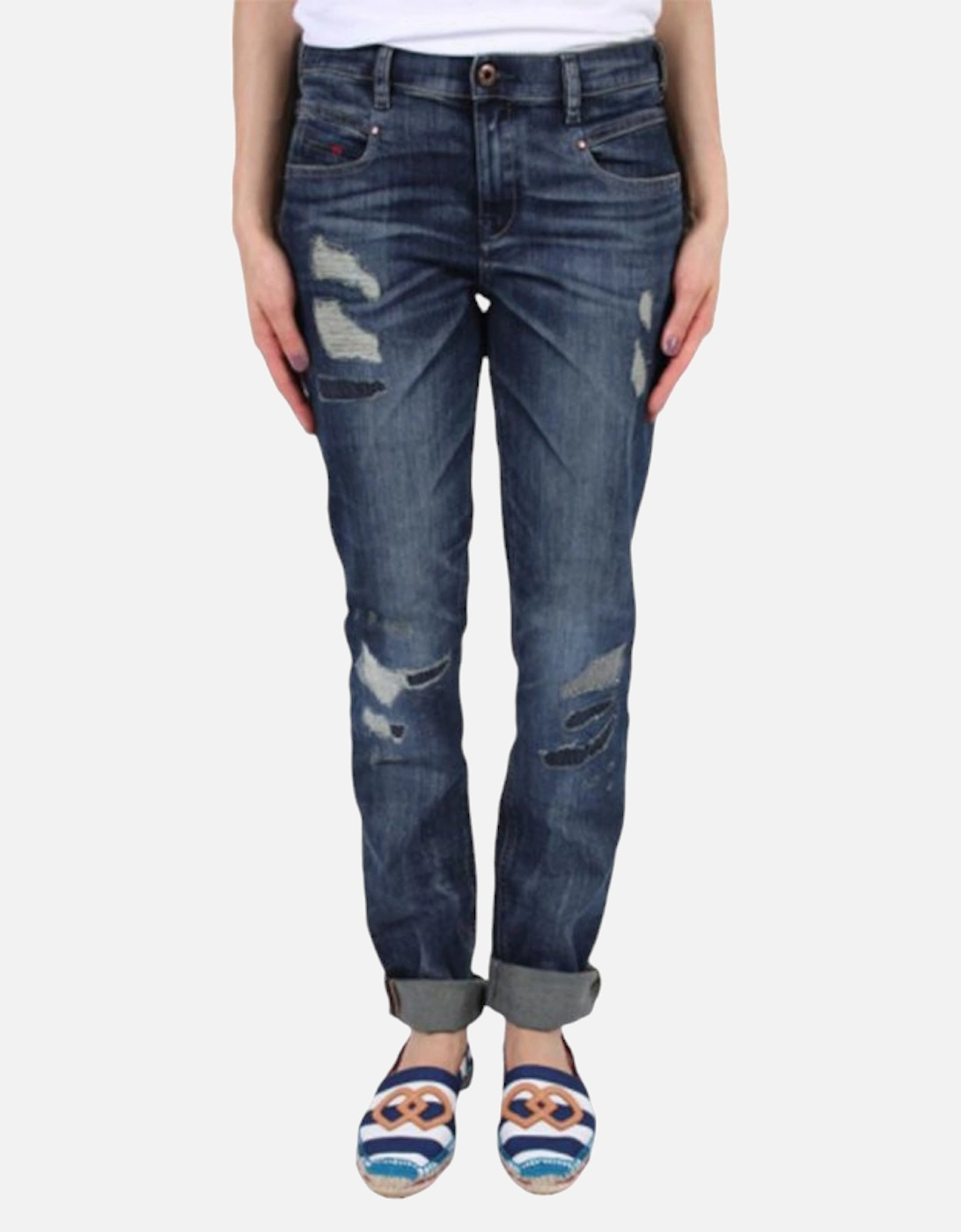 Women's DIESEL BELTHY 0854T Womens Jeans Distressed Slim Fit Casual Dark Blue Denim Pant - Size: 8/32in