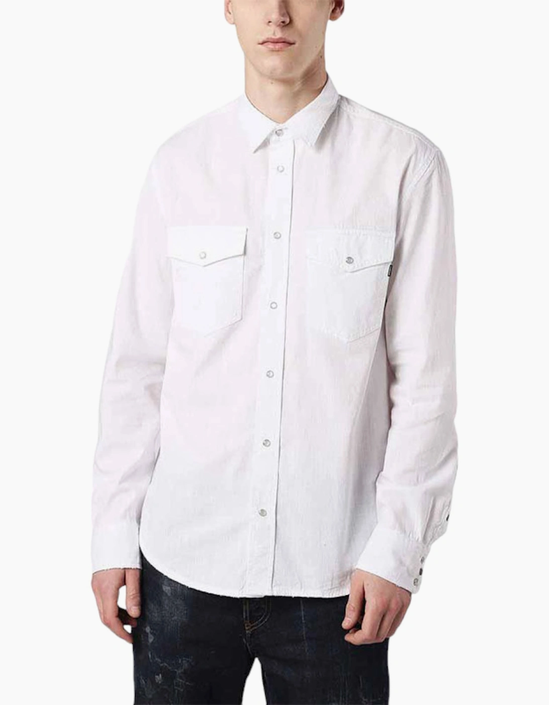 Diesel Men's White D Rooke Shirts Long Sleeve Regular Fit Camicia Cotton Shirts  38/Regular M