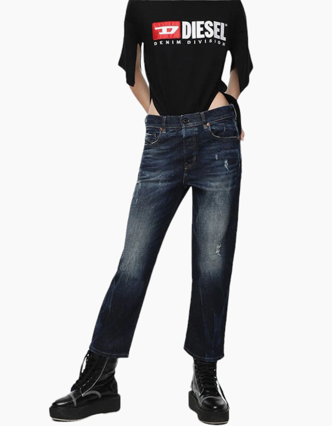 Women's DIESEL ARYEL 089AL Womens Jeans Denim Stretch Regular Straight Waist Fit Pants - Navy - Size: 4/30in