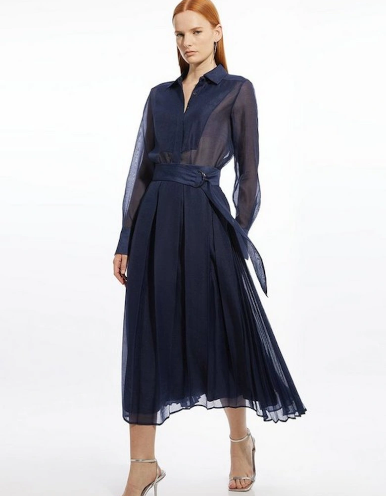 Organdie Pleated Woven Midi Skirt