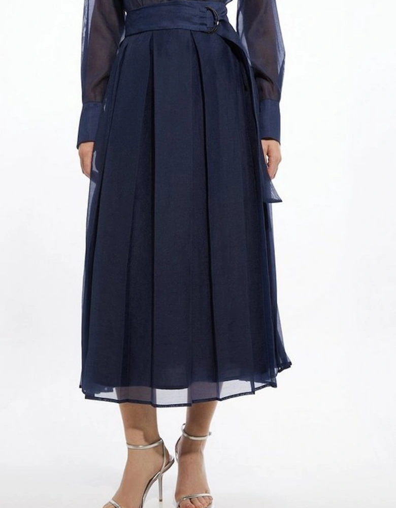 Organdie Pleated Woven Midi Skirt