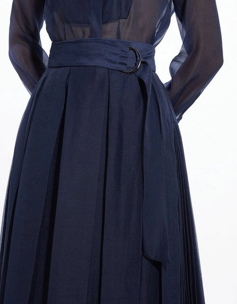 Organdie Pleated Woven Midi Skirt