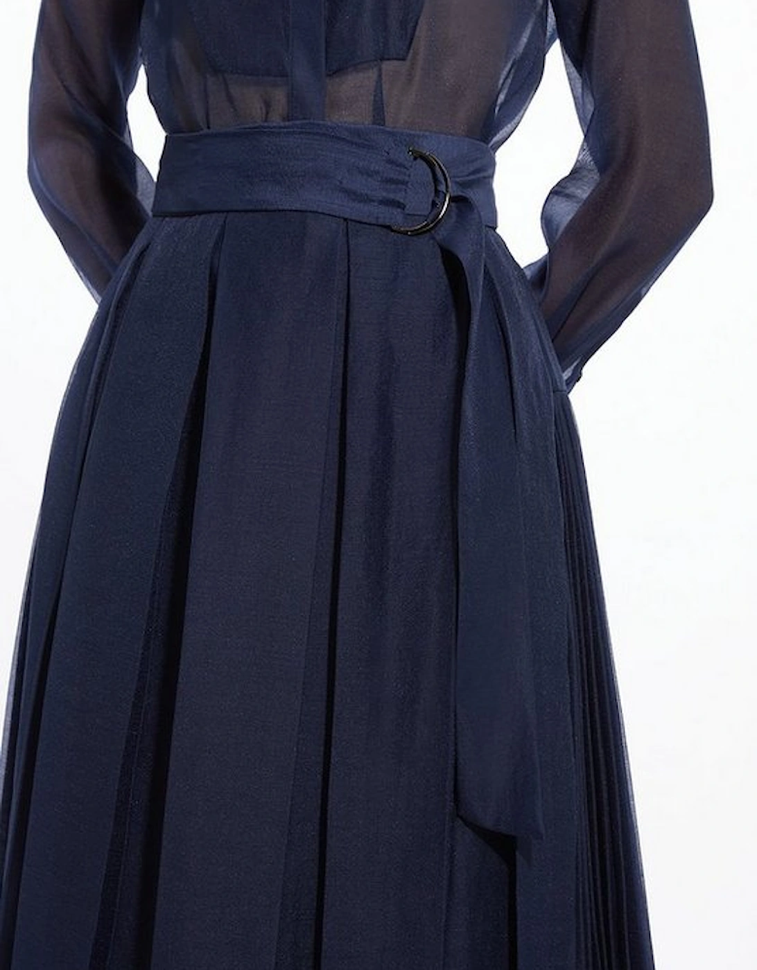 Organdie Pleated Woven Midi Skirt