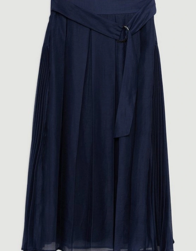 Organdie Pleated Woven Midi Skirt