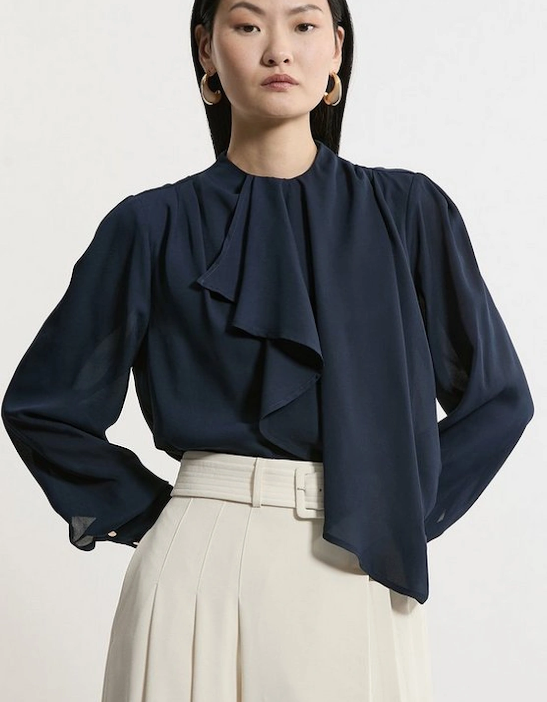 Georgette Draped Front High Neck Woven Blouse, 4 of 3